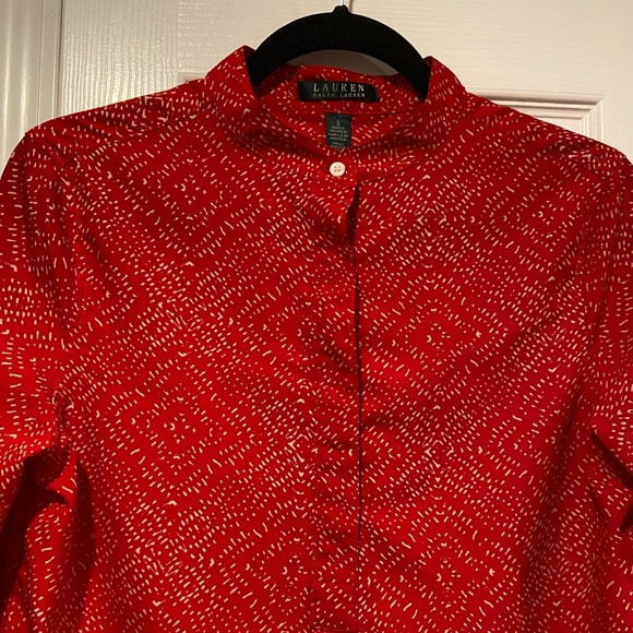 LRL Ralph Lauren Red Tan Long Sleeve Button Popover Split Hem Tunic Top Size S - Picture 2 of 13